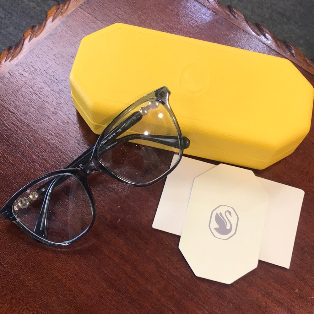 Swarovski 2020 transparent dark green Glasses with Yellow Case